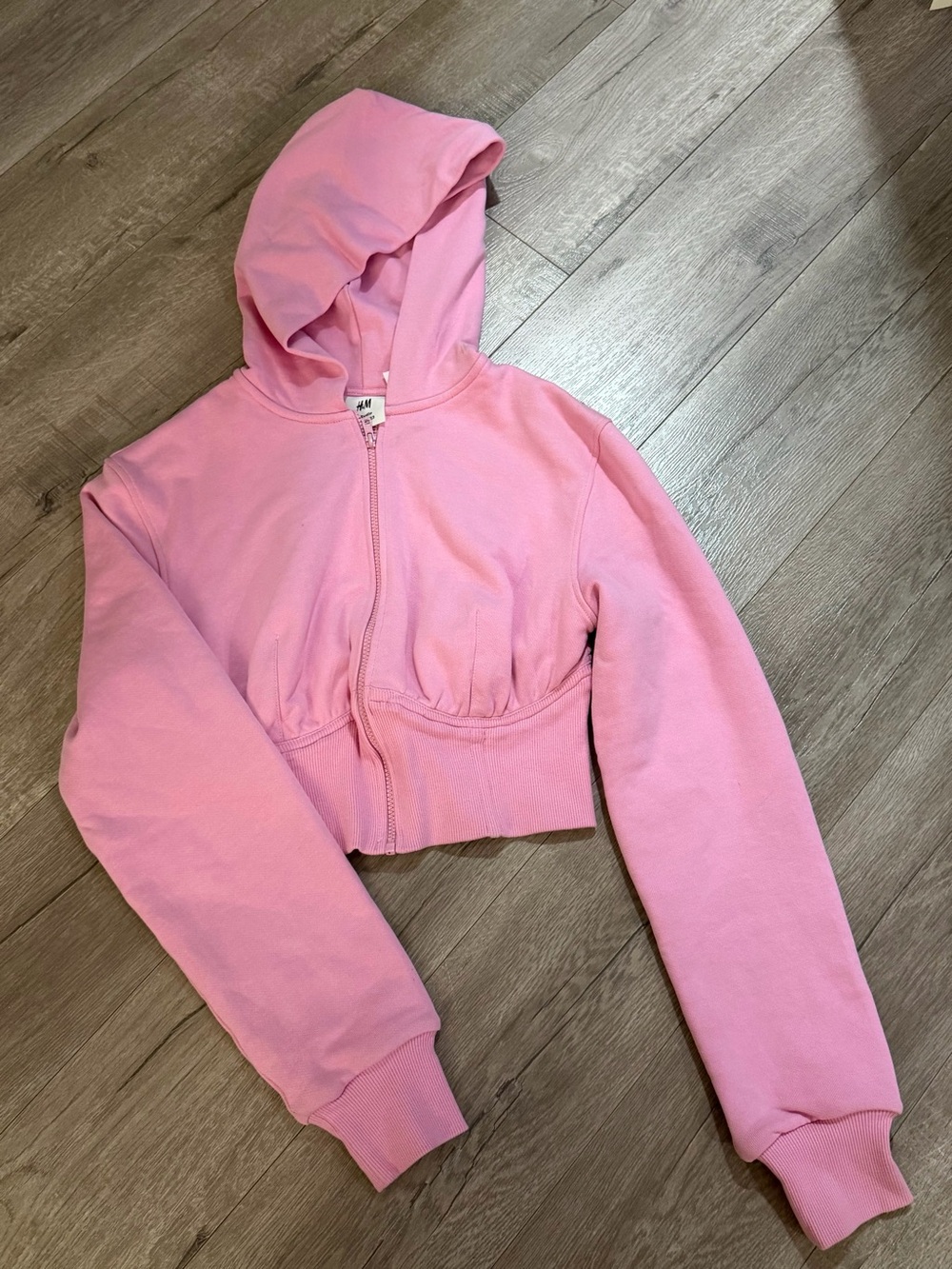 H&M Kids Light Pink Cropped Zip-Up Hoodie and sweat pants